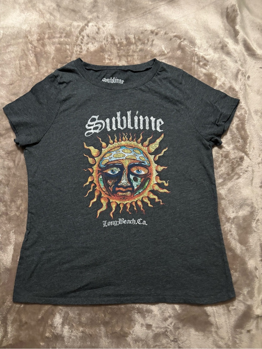 Sublime Long Beach Tee Women's Size XL Charcoal Short Sleeve Graphic Print